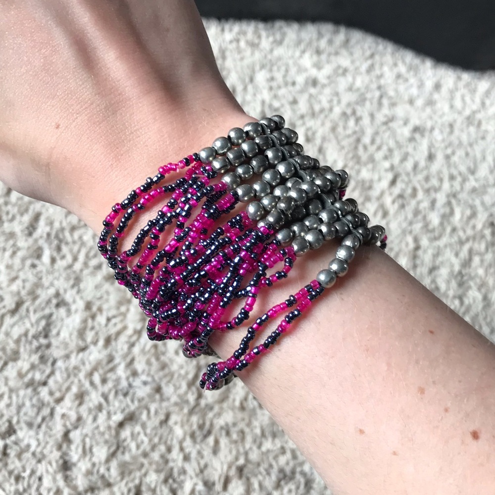 Purple & silver beaded stack bracelet
